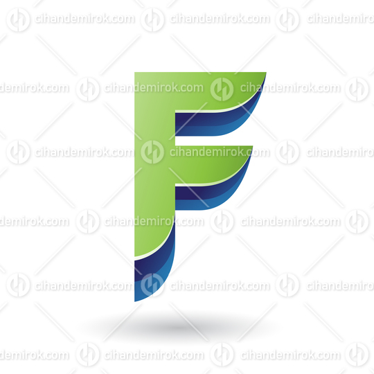 Layered 3d Green Icon for Letter F Vector Illustration