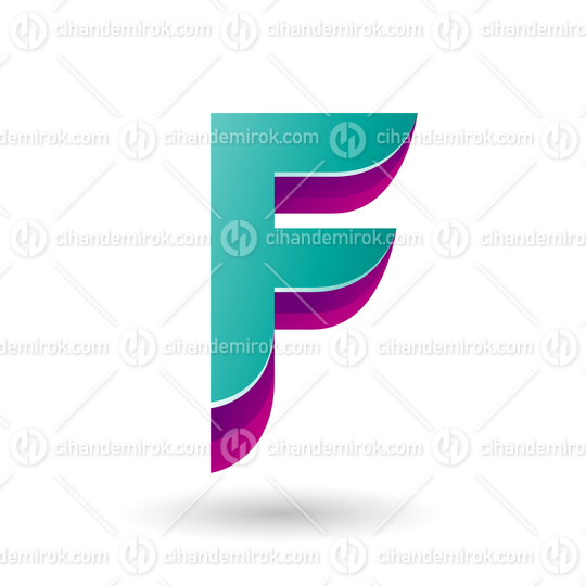 Layered 3d Persian Green Icon for Letter F Vector Illustration