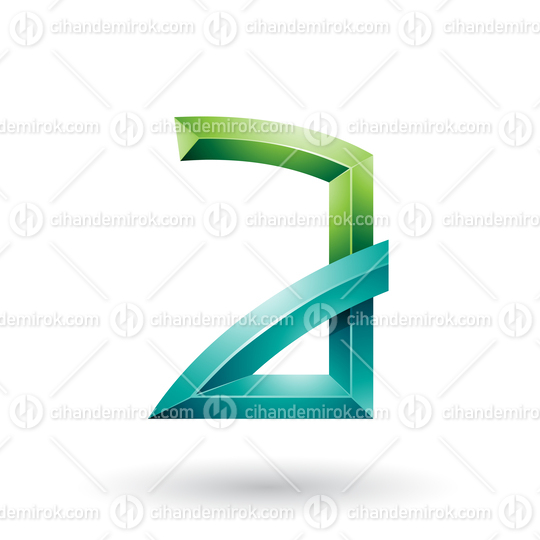 Light and Dark Green Embossed Letter A with Bended Joints