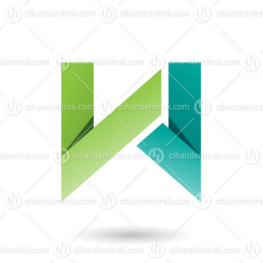 Light and Dark Green Folded Paper Letter W Vector Illustration