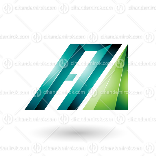 Light and Dark Green Letter A of Glossy Diagonal Bars