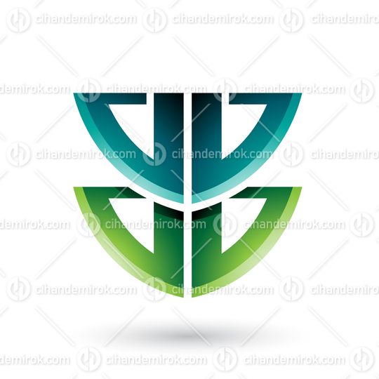 Light and Dark Green Shield Like Shape of Letters A and B