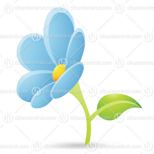Light Blue Flower with a Green Leaf Cartoon Icon