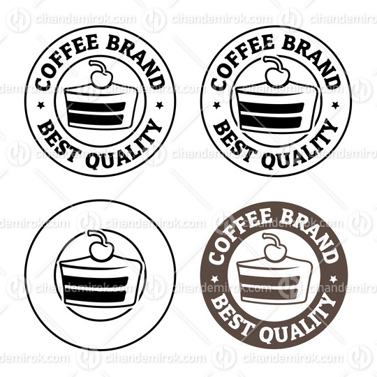 Line Art Round Cake and Cherry Icon with Text - Set 1