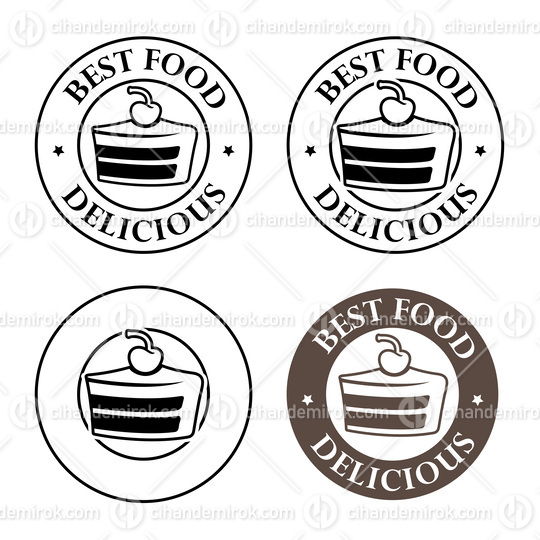 Line Art Round Cake and Cherry Icon with Text - Set 2