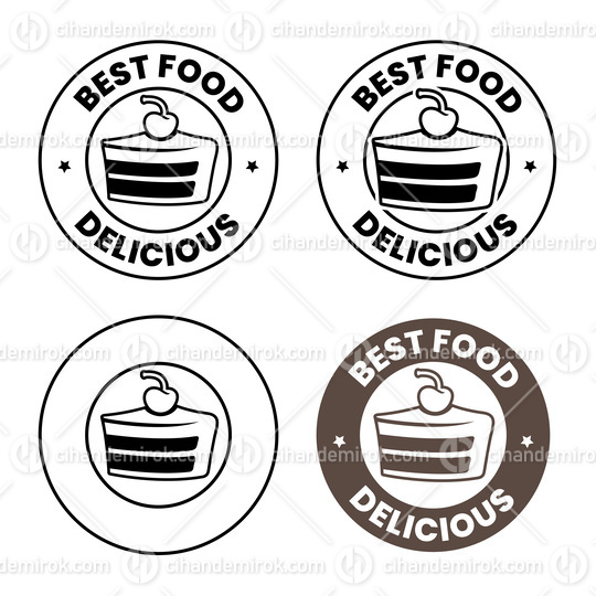 Line Art Round Cake and Cherry Icon with Text - Set 3