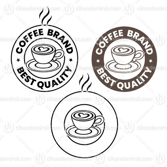 Line Art Round Coffee and Heart Icon with Text - Set 1