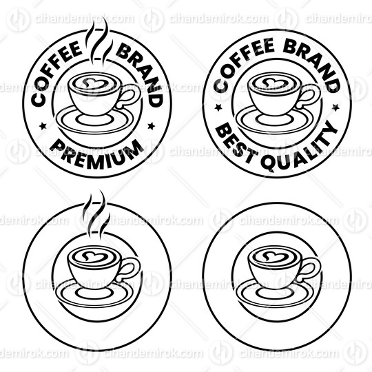 Line Art Round Coffee and Heart Icon with Text - Set 10