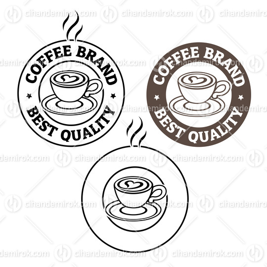 Line Art Round Coffee and Heart Icon with Text - Set 2