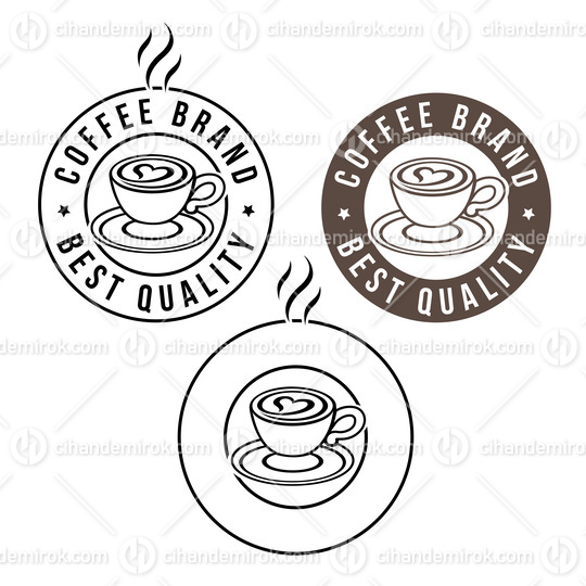 Line Art Round Coffee and Heart Icon with Text - Set 4