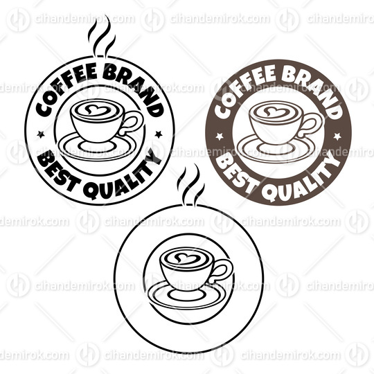 Line Art Round Coffee and Heart Icon with Text - Set 5
