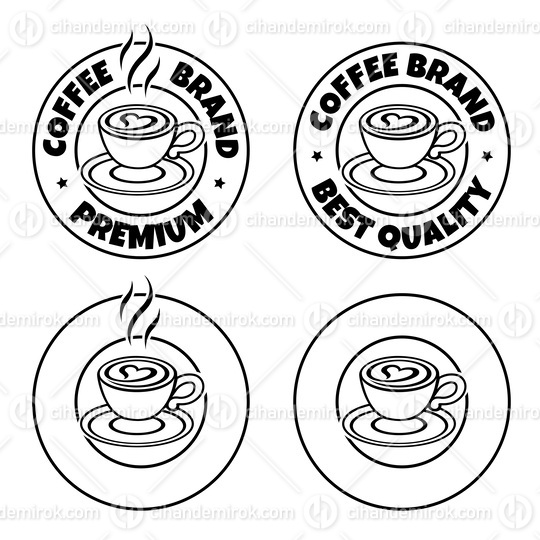 Line Art Round Coffee and Heart Icon with Text - Set 6