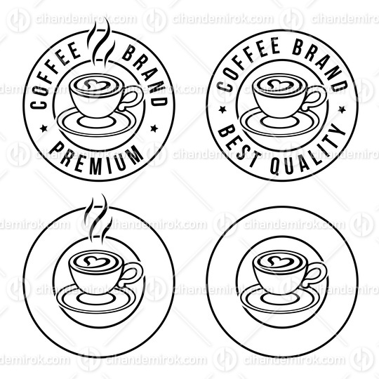 Line Art Round Coffee and Heart Icon with Text - Set 7