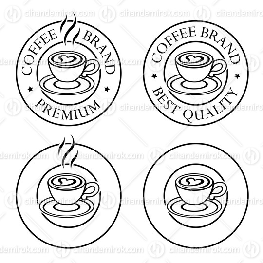 Line Art Round Coffee and Heart Icon with Text - Set 8