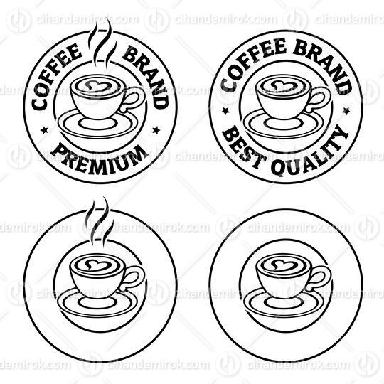 Line Art Round Coffee and Heart Icon with Text - Set 9