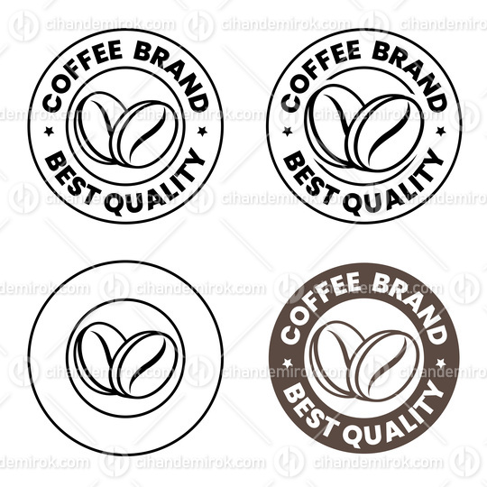 Line Art Round Coffee Beans Icons with Text - Set 1