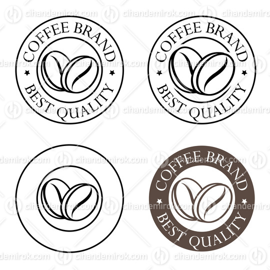 Line Art Round Coffee Beans Icons with Text - Set 2
