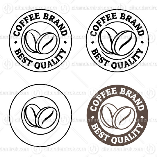 Line Art Round Coffee Beans Icons with Text - Set 3