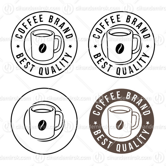 Line Art Round Coffee Mug and Bean Icons with Text - Set 1