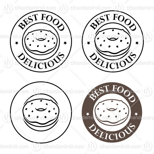 Line Art Round Doughnut Icon with Text - Set 2