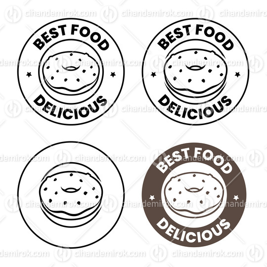 Line Art Round Doughnut Icon with Text - Set 3