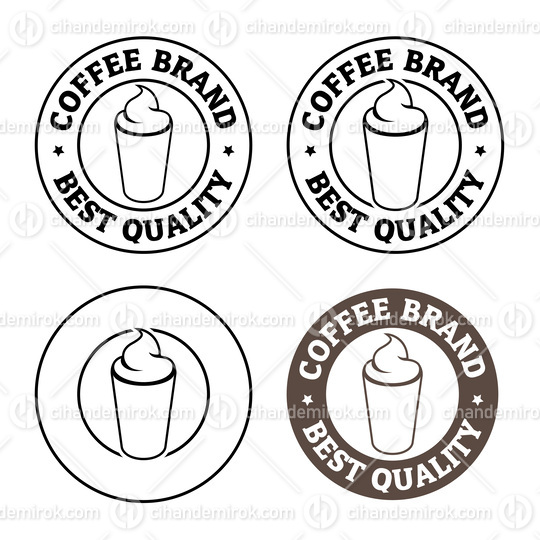 Line Art Round Iced Coffee Icon with Text - Set 1