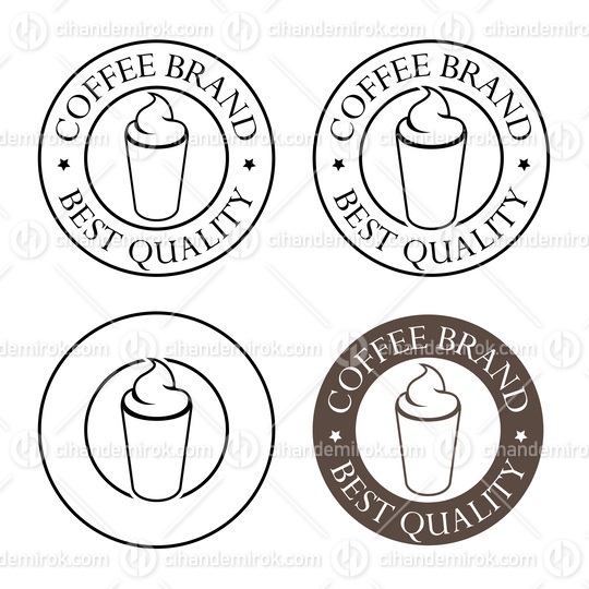 Line Art Round Iced Coffee Icon with Text - Set 2