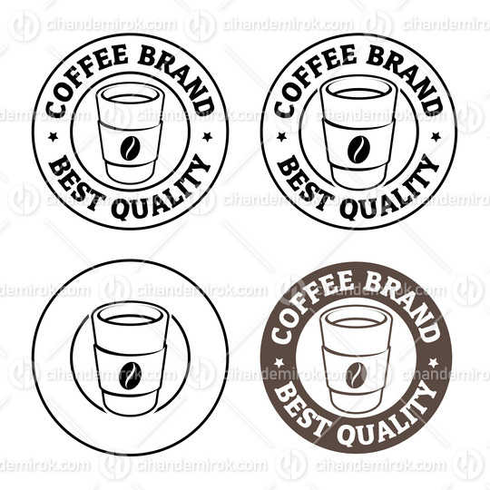 Line Art Round Paper Coffee Cup Icon with Text - Set 1