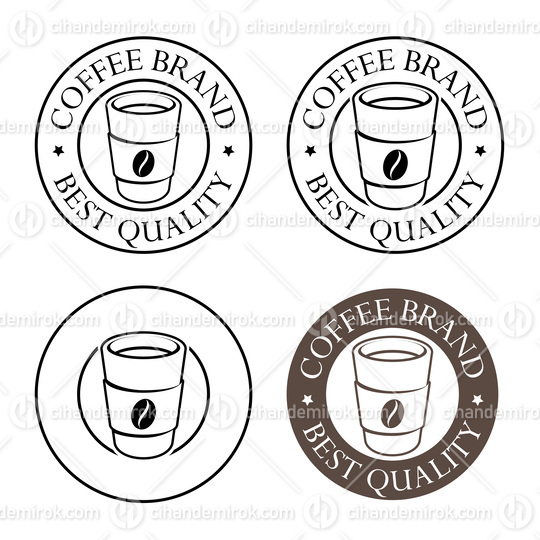 Line Art Round Paper Coffee Cup Icon with Text - Set 2