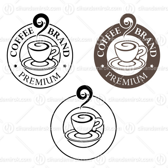 Line Art Round Swirly Coffee Cup Icon with Text - Set 1