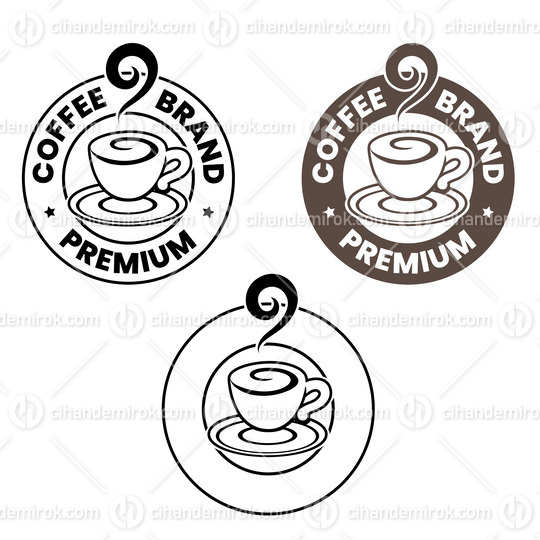 Line Art Round Swirly Coffee Cup Icon with Text - Set 2