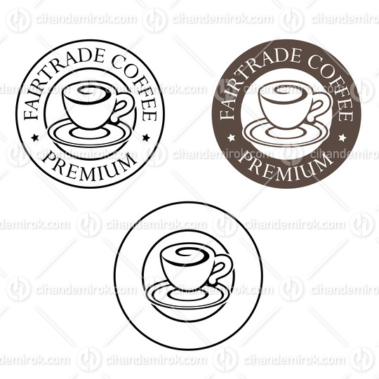 Line Art Round Swirly Coffee Cup Icon with Text - Set 3