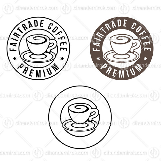 Line Art Round Swirly Coffee Cup Icon with Text - Set 4