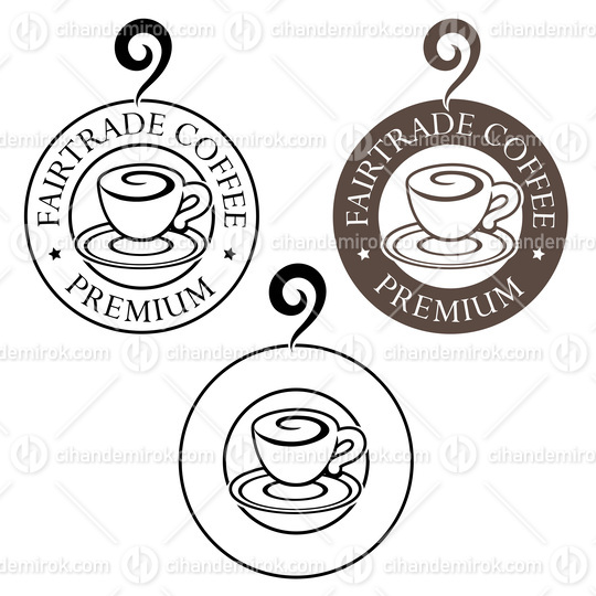 Line Art Round Swirly Coffee Cup Icon with Text - Set 6