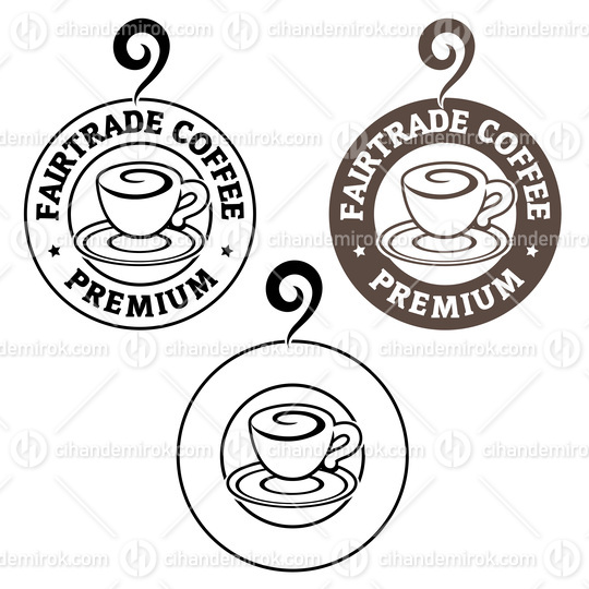 Line Art Round Swirly Coffee Cup Icon with Text - Set 7