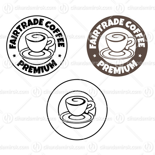 Line Art Round Swirly Coffee Cup Icon with Text - Set 8