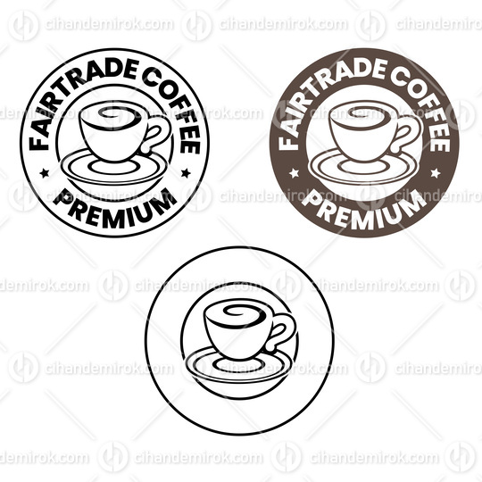 Line Art Round Swirly Coffee Cup Icon with Text - Set 9