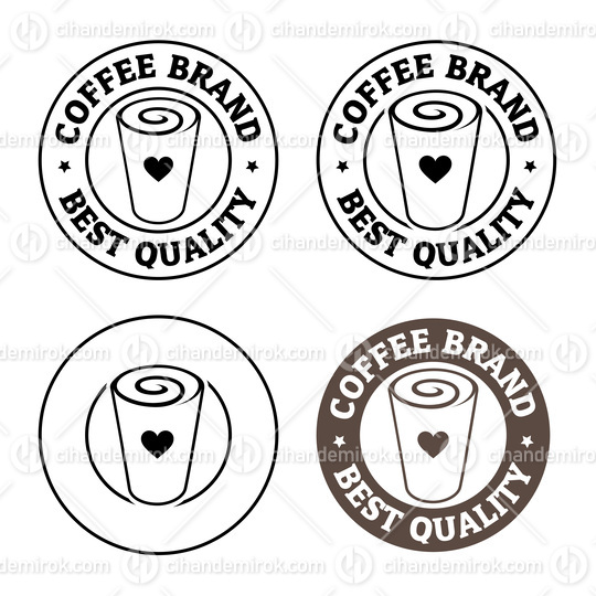 Line Art Round Swirly Iced Coffee Icon with Text - Set 1