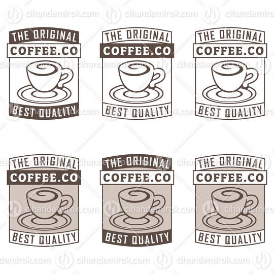 Line Art Swirly Coffee Cup Icon with Text