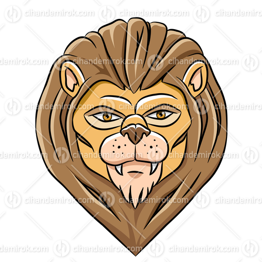Lion Head Cartoon with Black Outlines
