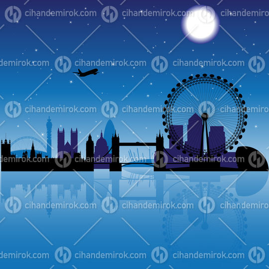 London City Skyline Silhouette at Night
