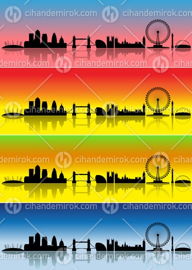 London City Skyline Silhouettes in Four Seasons