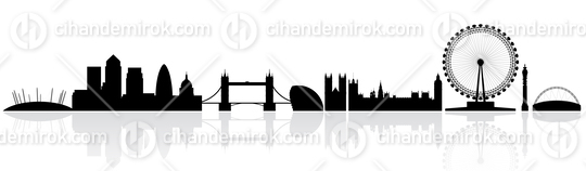 London Skyline Silhouette and Famous Landmarks with Reflections