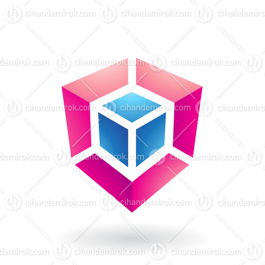 Magenta Abstract Cube Shape with a Blue Core