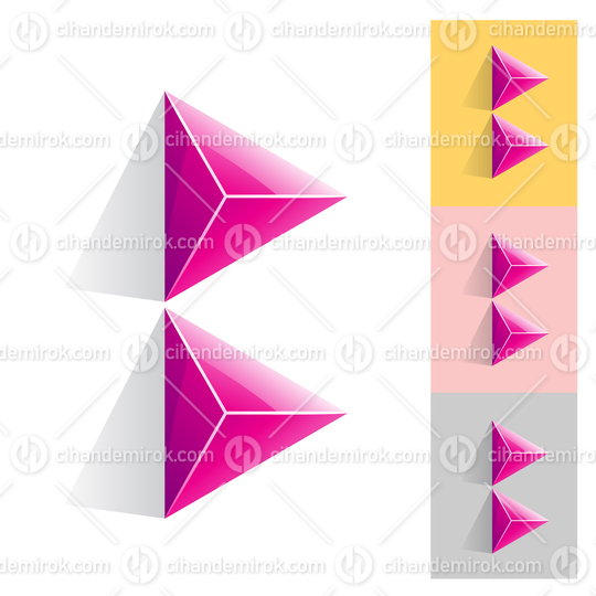 Magenta Abstract Pyramid Shaped Letter B Icon with Shadow