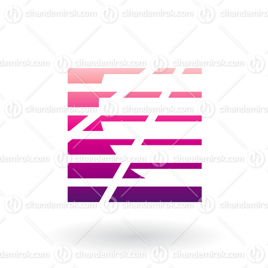 Magenta Abstract Square Icon with Stripes and Dashed Lines