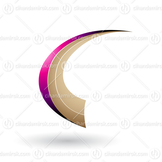 Magenta and Beige Dynamic Flying Letter C Vector Illustration