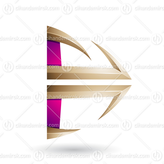 Magenta and Beige Glossy Embossed Arrow Shape Vector Illustration