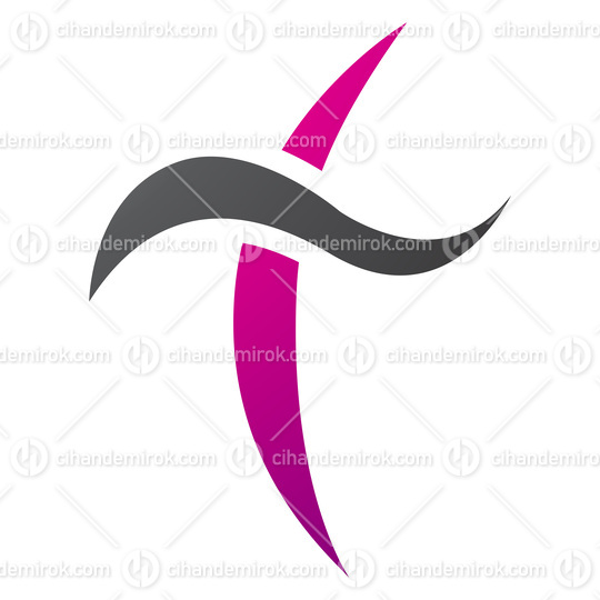 Magenta and Black Curvy Sword Shaped Letter T Icon