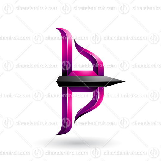 Magenta and Black Embossed Bow and Arrow Vector Illustration
